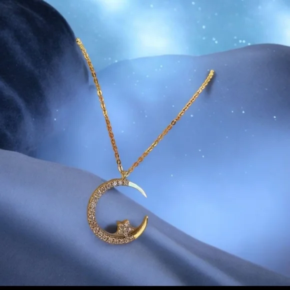 14k.Gold Plated Crescent Moon Necklace - Picture 3 of 11